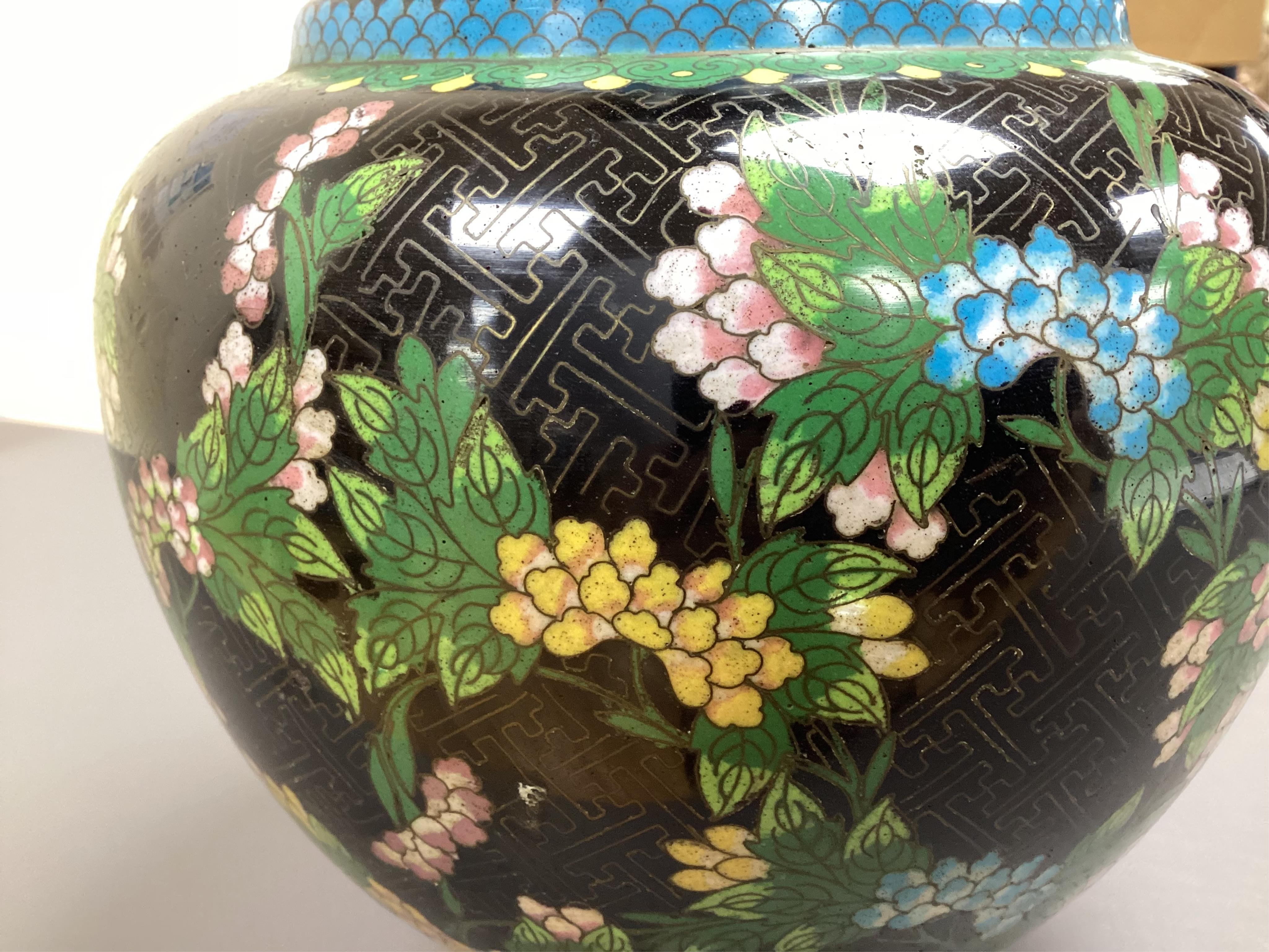 An early 20th century Chinese cloisonné enamel garlic mouth vase, 37cm high
